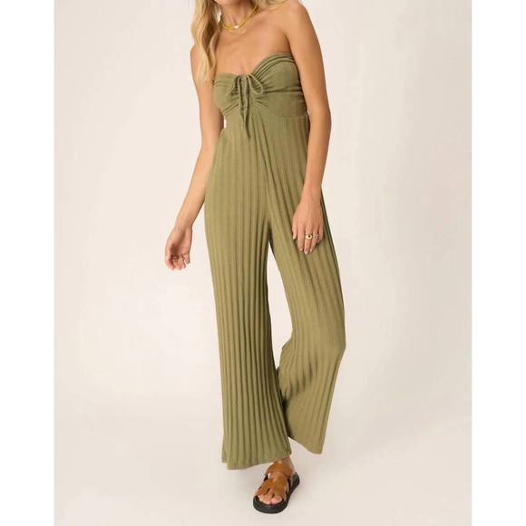 PROJECT SOCIAL T Pants - NEW PROJECT SOCIAL T marseille strapless rib jumpsuit in sea kelp